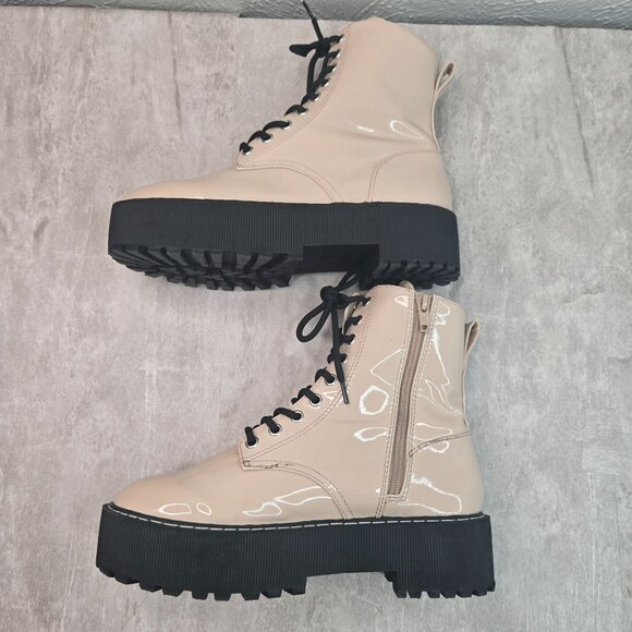 Platform Combat Boots Chunky Grunge Y2k Lace Up Hiker Platform Patent Booties 8 - Picture 7 of 12